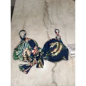La Blanca  NWt Tropical Floral Bikini Top Size 12 Front Tie Adjustable Strap